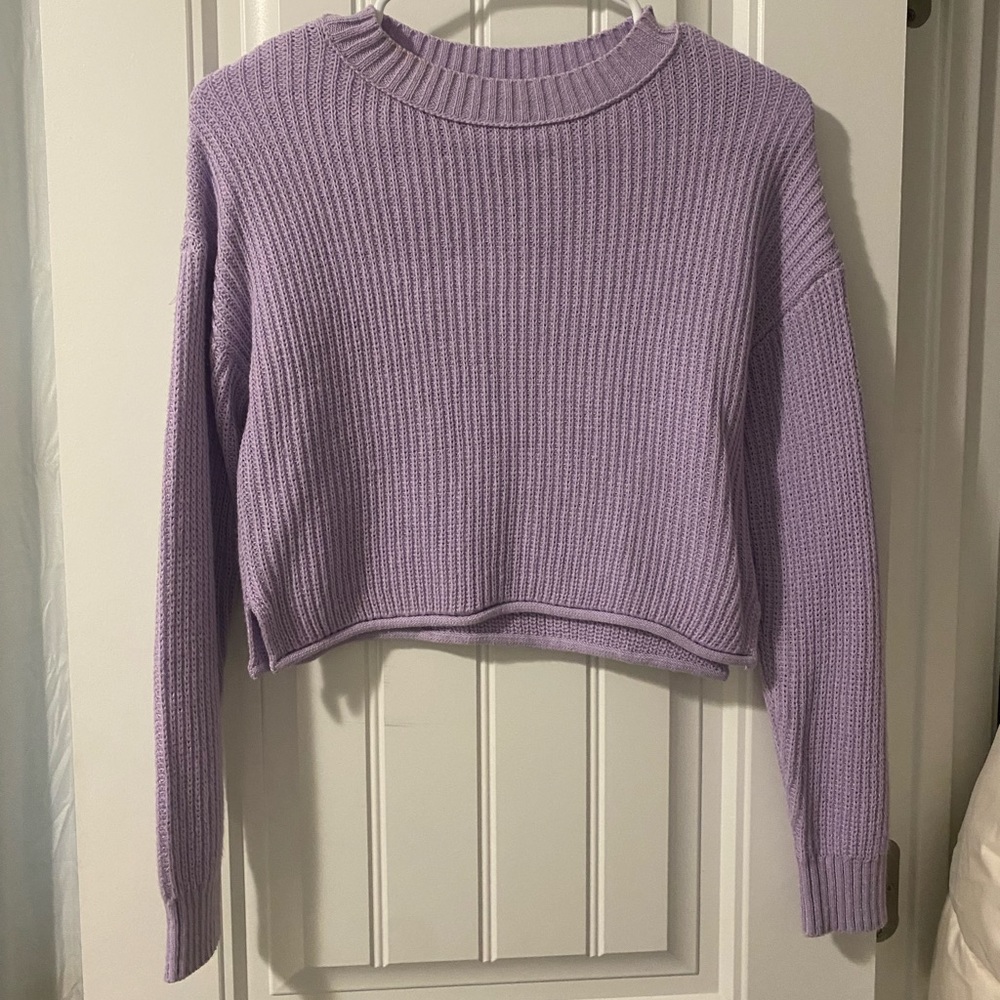 LAVENDER KNITTED CROPPED SWEATER